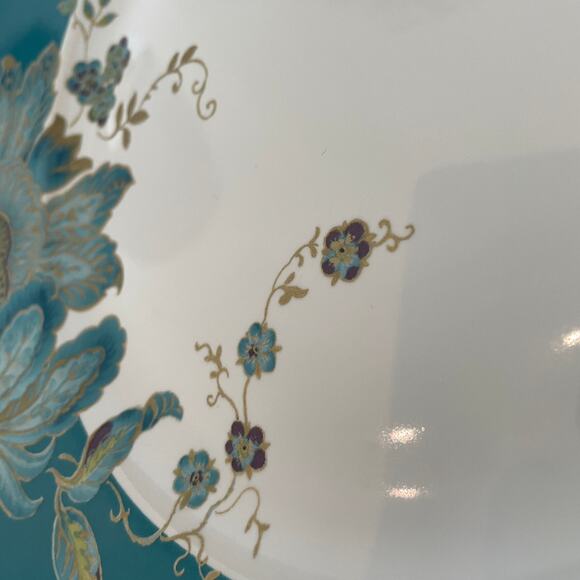222 FIFTH Eliza Teal White Floral Fine Porcelain 11" Dinner Plates Set of 4 NEW - Picture 5 of 9